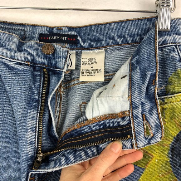 Bill Blass VTG Women's Size 6 Easy Fit Blue Custom Painted Distressed Mom Jeans - Picture 11 of 15